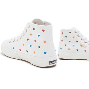 Superga Little Hearts Embroidered White High-Top Sneakers